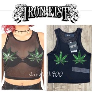NWT.Iron Fist Mary Jane mesh crop tank top.